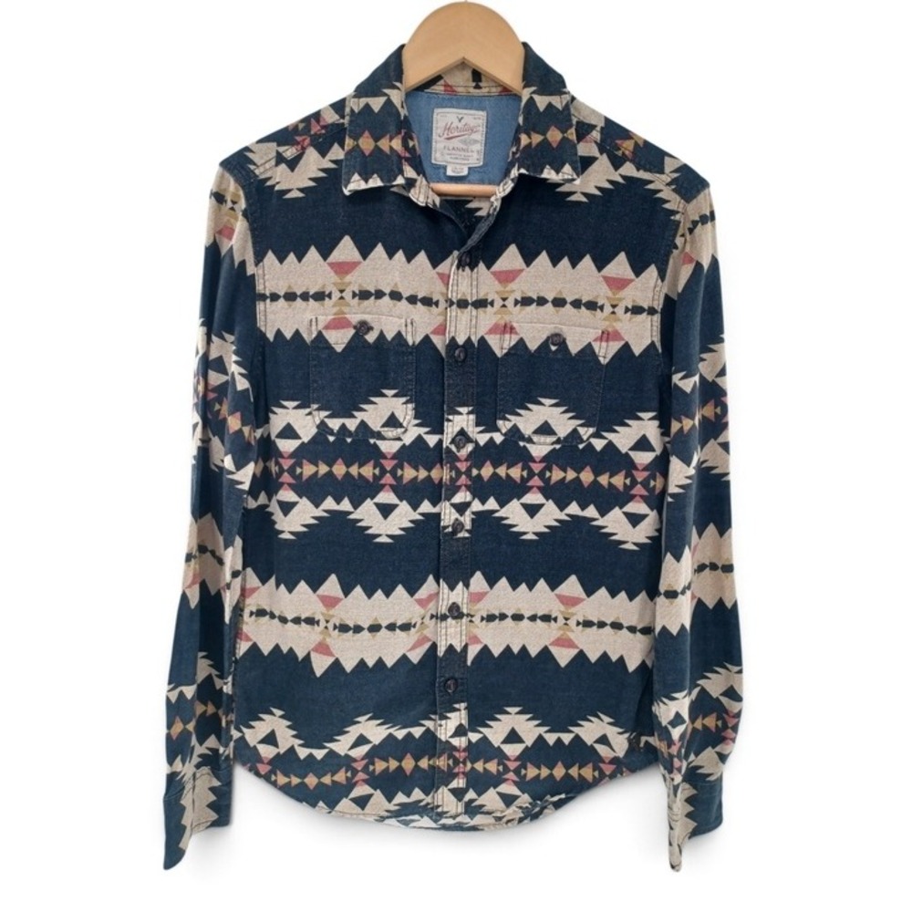 American Eagle Flannel Shirt Mens XS Navy Blue Southwestern Geometric Heritage